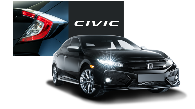 Honda Silver Line sett på skrå forfra med Honda Civic-logo.
