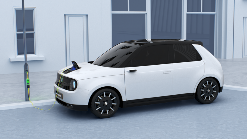 Lading av Honda e sett fra venstre side