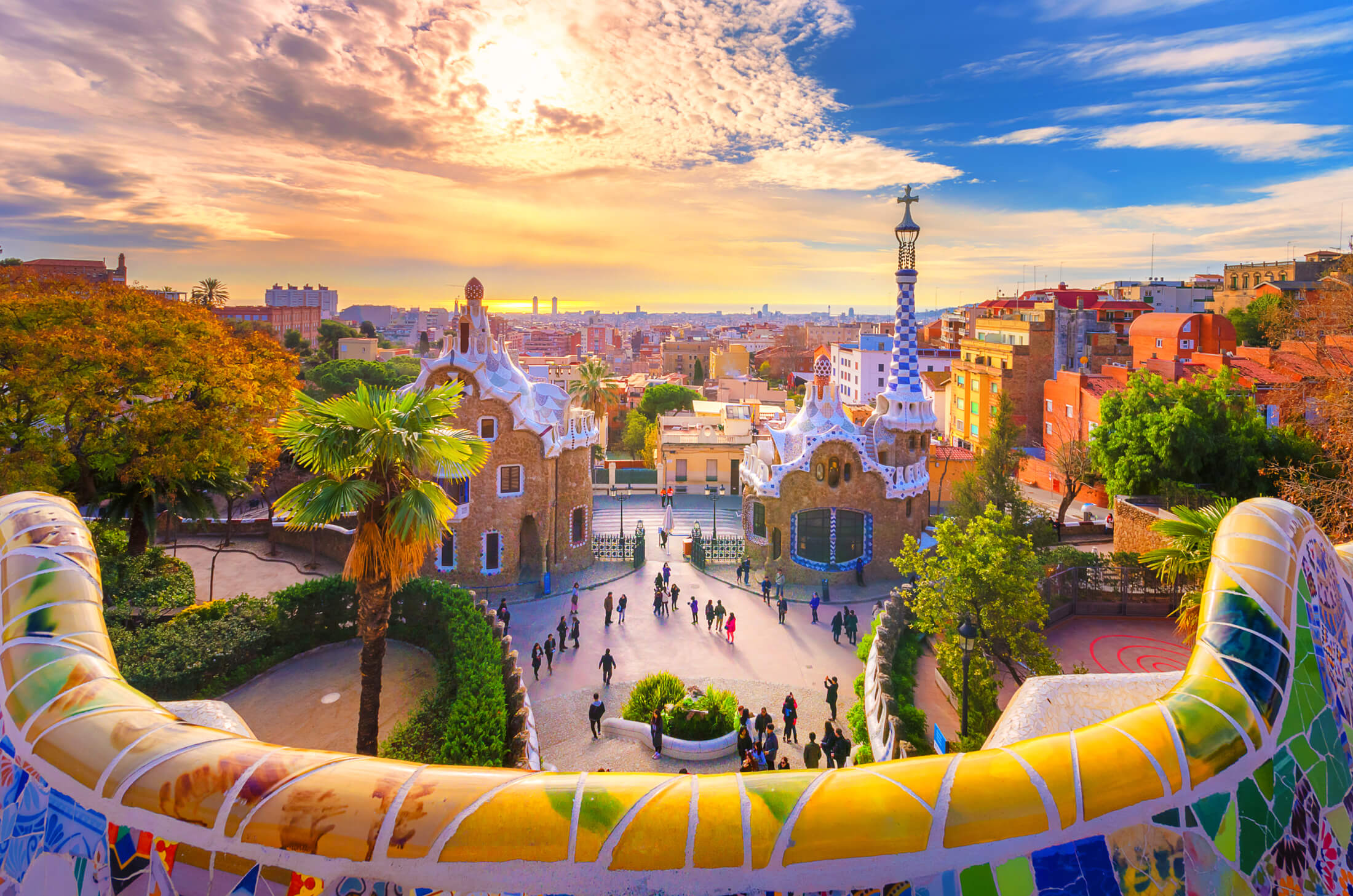 Gaudis Park Guell i Barcelona, Spania