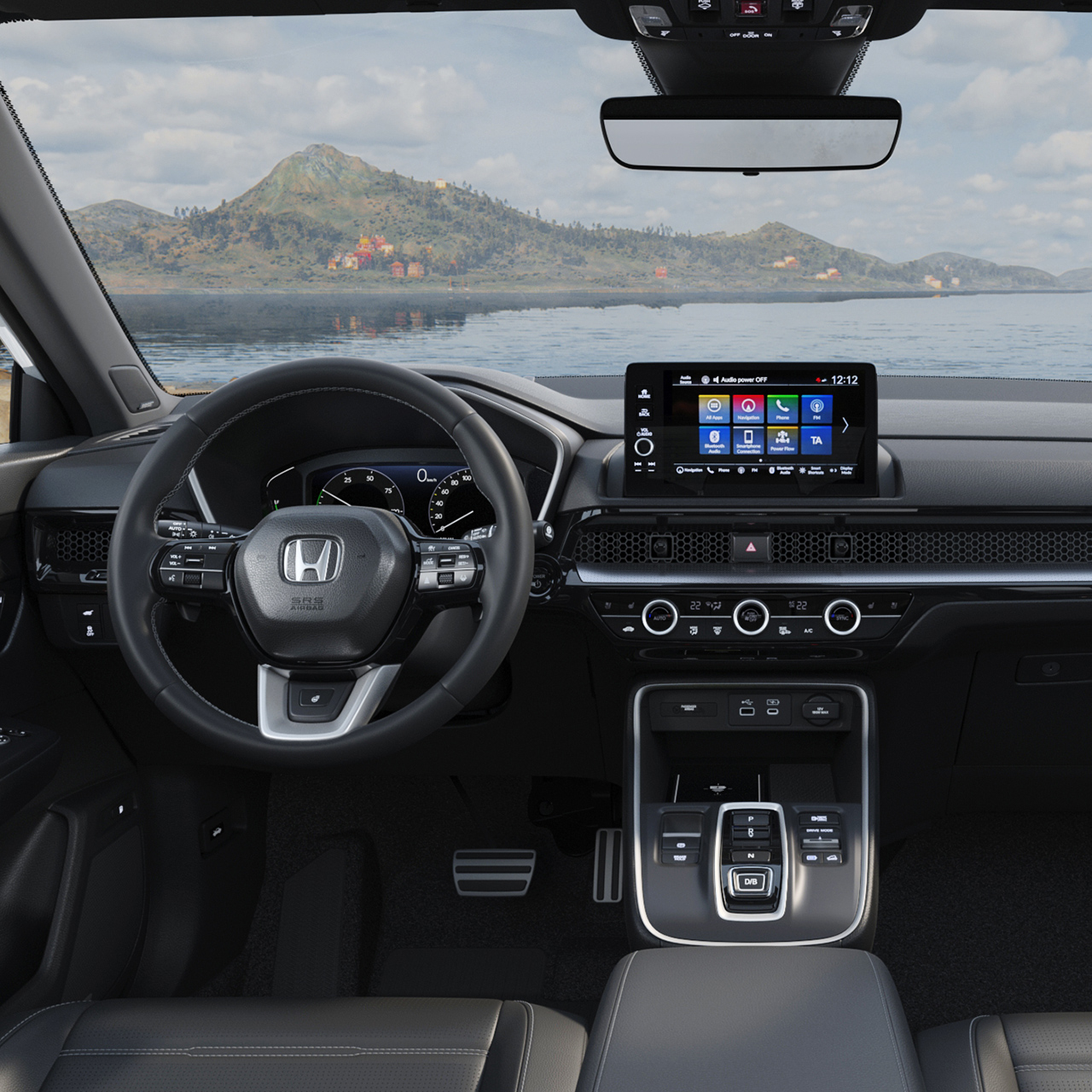 Interiøret i Honda CR-V Plug-in Hybrid SUV sett skrått fra siden.