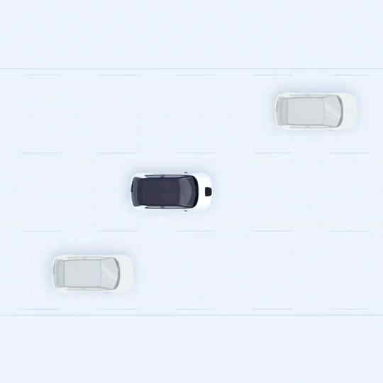 toppvisning av Honda e som demonstrerer kjørefeltassistenten. 