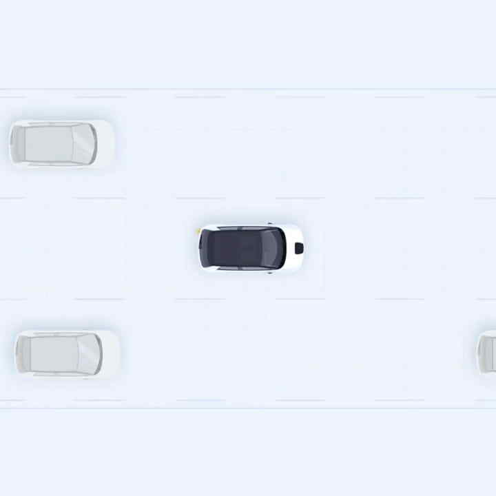 En toppvisning av Honda e som viser blindsonevarsling-funksjonen. 